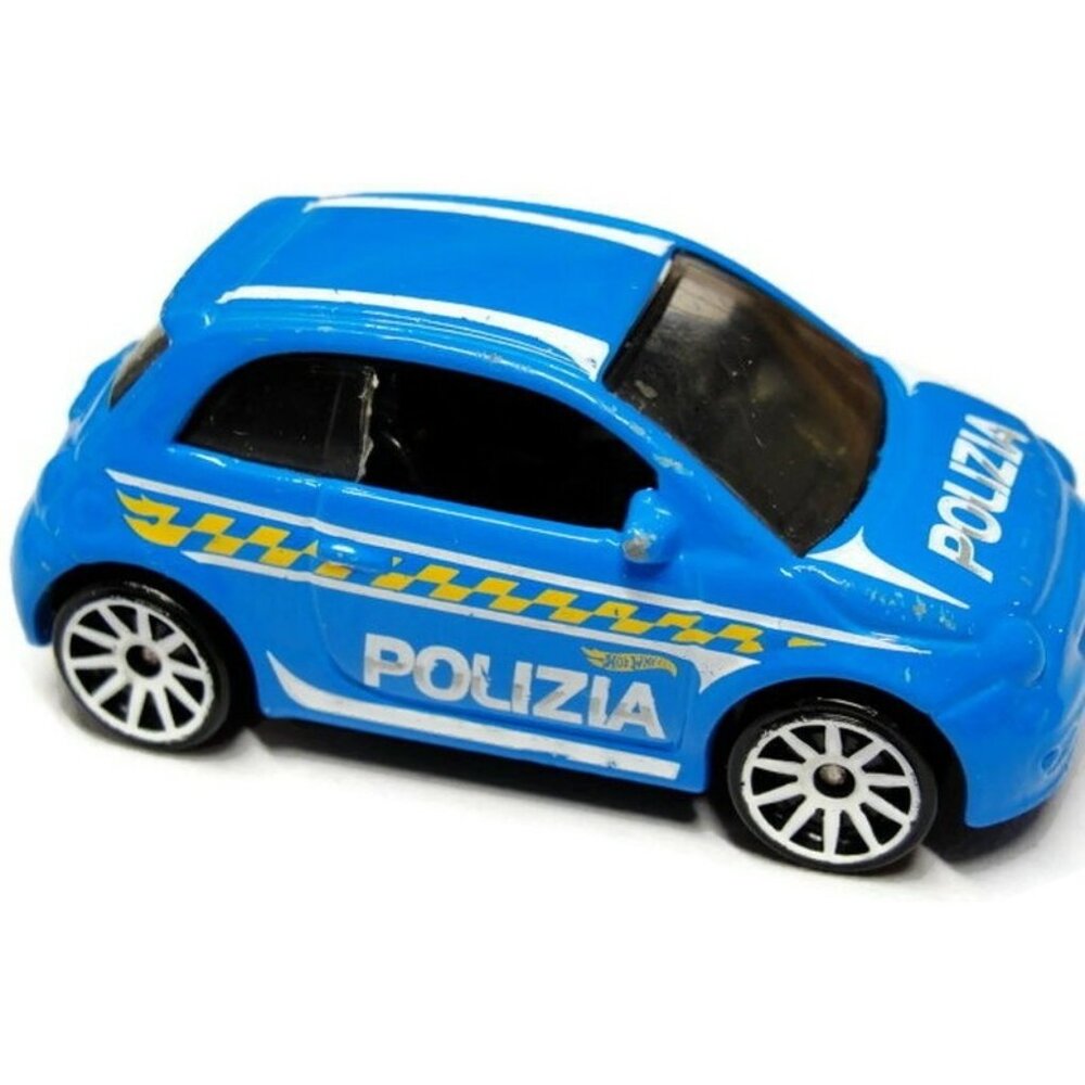 2013 Hot Wheels Fiat 500 Blue Polizia Toy Car 1:64 Scale Collectible Die-Cast Mo